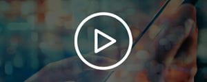 Long white icon, video play button on faded abstract background.