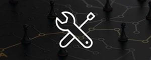 Long white icon, a wrench and tool crossed over each other on faded abstract background.