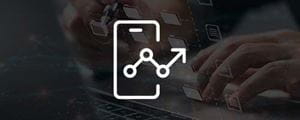 Long white icon, a datagraph on a mobile phone on faded abstract background.