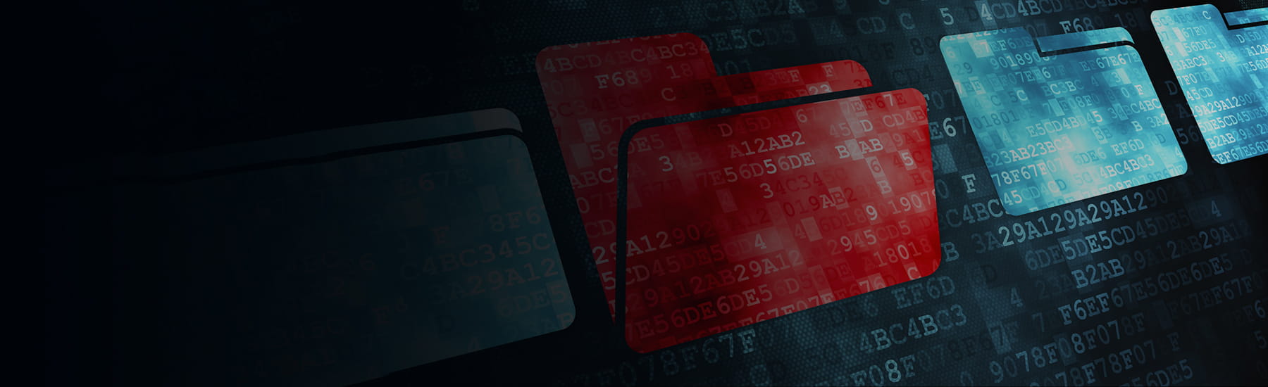 Red and blue file folders with digital code going across the screen horizontally.